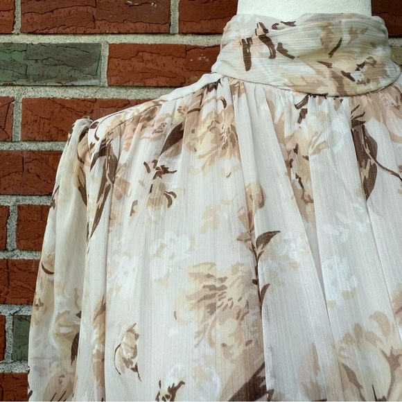 House of Harlow NWT 1960 Long Sleeve Cream Tan Floral Smocked Mini Dress 👗 - Picture 3 of 17
